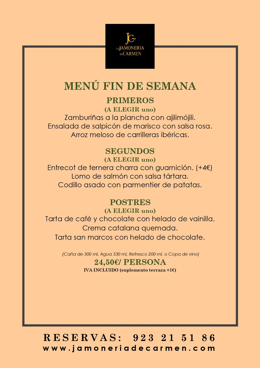 Menú fin de semana 8 de febrero La Jamonería de Carmen