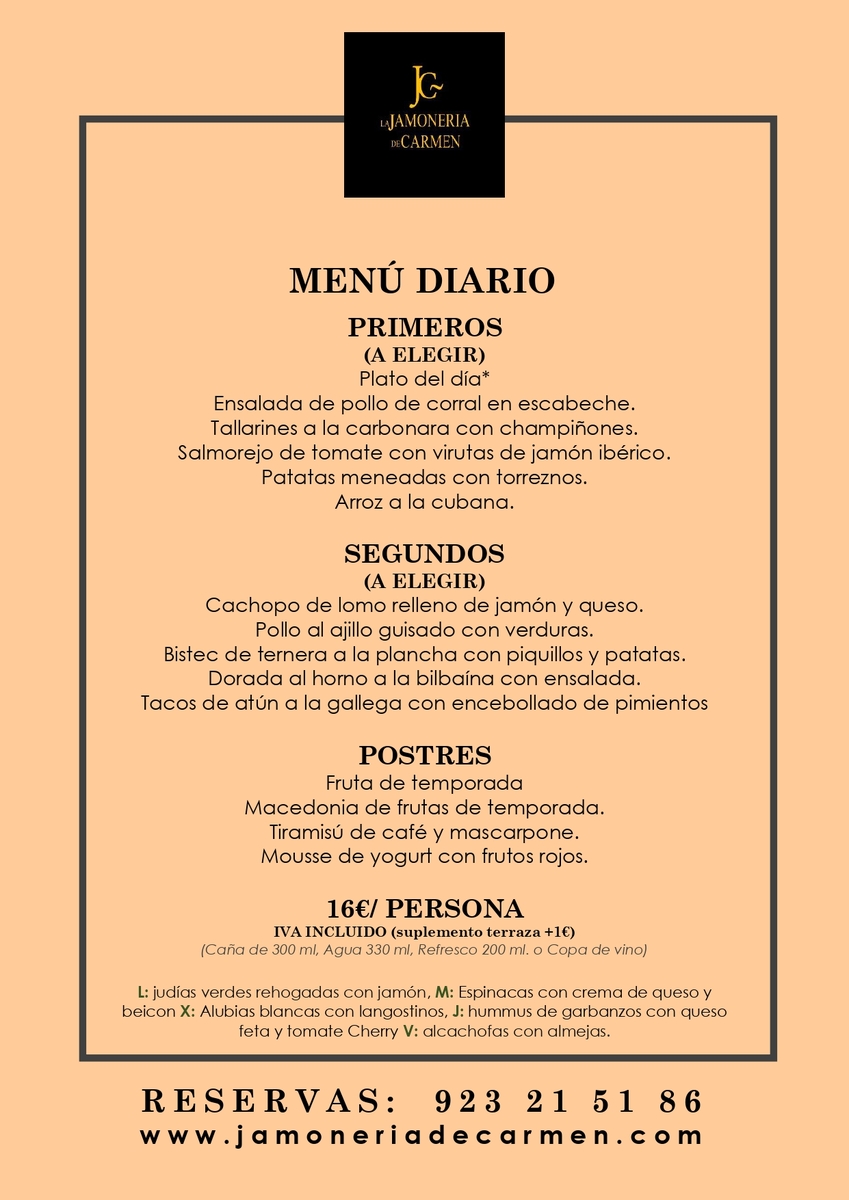 Menú diario del 3 al 7 de febrero La Jamonería de Carmen